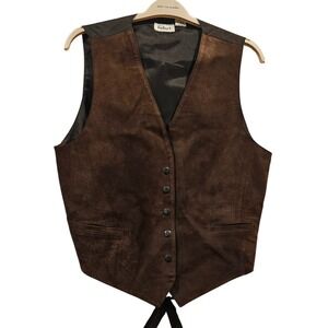 Rafael Mens Genuine Leather Suede Vest Dark Brown V-Neck Button Pockets Lined